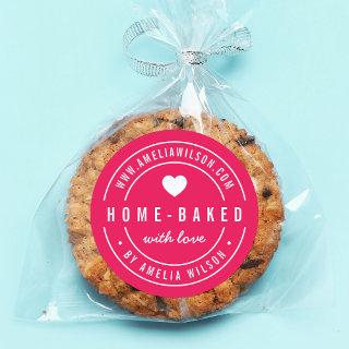 EDITABLE Color Bold Home-baked With Love Heart Classic Round Sticker
