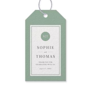 Editable Color Classic Round Monogram Wedding Gift Tags