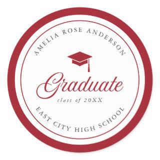 Editable Color Mortarboard Script Graduate Classic Round Sticker