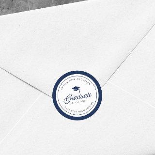 Editable Color Mortarboard Script Graduate Classic Round Sticker