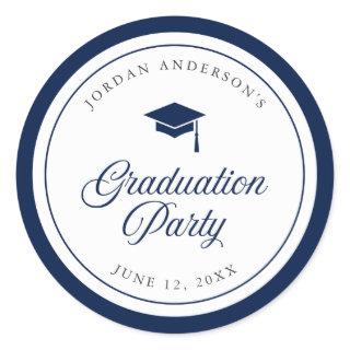 Editable Color Mortarboard Script Graduation Party Classic Round Sticker