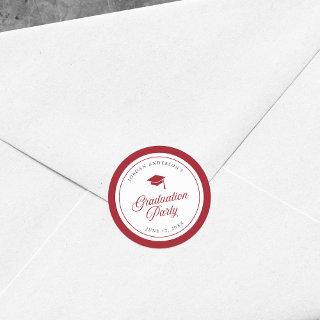 Editable Color Mortarboard Script Graduation Party Classic Round Sticker