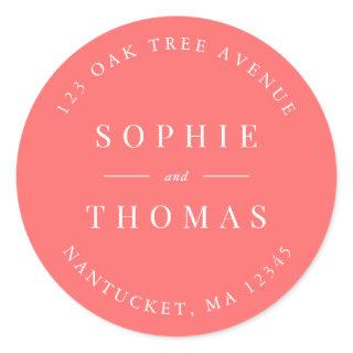 Editable Color Wedding Return Address Modern Classic Round Sticker