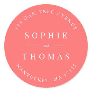 Editable Color Wedding Return Address Modern Classic Round Sticker