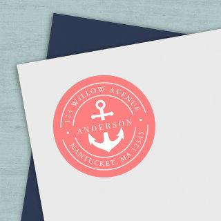 Editable Color White Border Anchor Return Address Classic Round Sticker