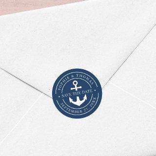 Editable Color White Border Anchor Save the Date Classic Round Sticker
