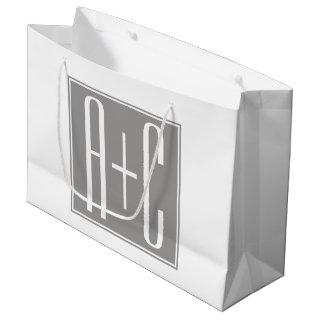 Editable Couples Initials | White & Grey Large Gift Bag