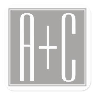 Editable Couples Initials | White & Grey Square Sticker