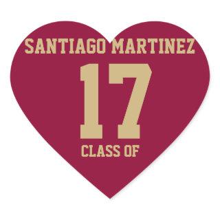 EDITABLE Crimson Red with Gold Text Graduation Heart Sticker