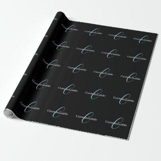 Editable Cursive Script Monogram Black Blue White