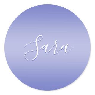 Editable Cursive Script | White & Purple Violet Classic Round Sticker