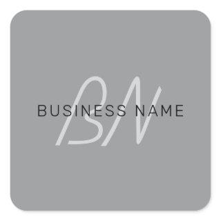 Editable Name or Greeting | Black & Dark Gray Square Sticker