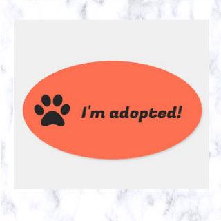 Editable Pet Paw Print I'm Adopted Oval Sticker