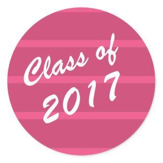 EDITABLE, Pink Stripes w White Text Graduation Classic Round Sticker