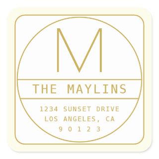 Editable Retro-modern Design Template Gold & White Square Sticker