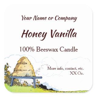 Editable Rustic Beehive and Clouds 1.5" Candle Square Sticker