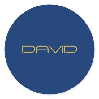 Editable Stylish Text | Gold & Navy Blue Classic Round Sticker