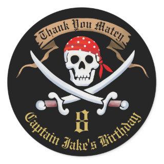 Editable Thank You Favor Jolly Roger Pirate Classic Round Sticker