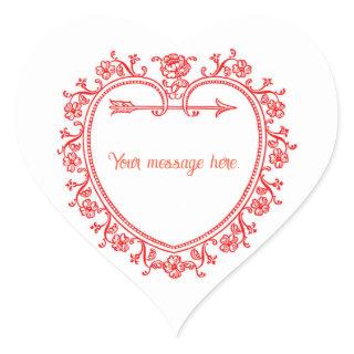 Editable Vintage Ornate Heart Valentine Heart Sticker