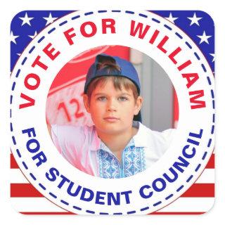 Editable "Vote"  for Class President with American Square Sticker