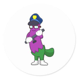 Eggplant as Police officer with Baton Classic Round Sticker