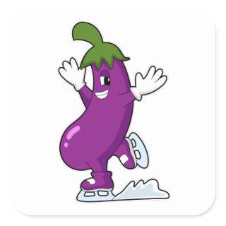 Eggplant at Ice skating with Ice skates Square Sticker