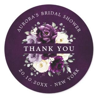 Eggplant Purple Plum Ivory Bridal Shower Thank you Classic Round Sticker