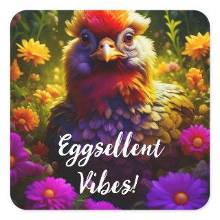 Eggsellent Vibes! | Pretty Colorful Chicken Art Square Sticker
