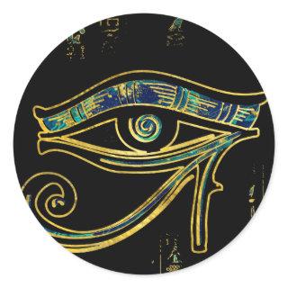 Egyptian Eye of Horus  on hieroglyphics and marble Classic Round Sticker