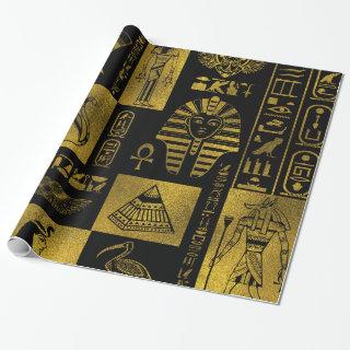 Egyptian  Gold hieroglyphs and symbols collage