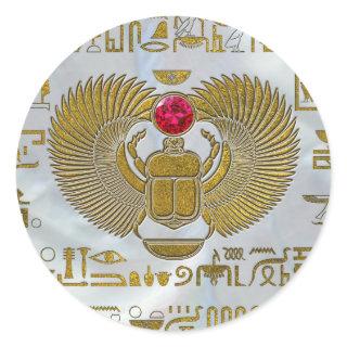 Egyptian Scarab Beetle Gold and Ruby Stone Classic Round Sticker