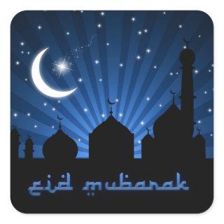 Eid Mosque Blue Night Square Sticker