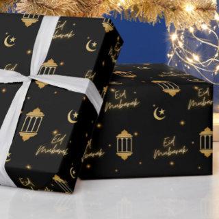 Eid Mubarak Black + Gold Elegant Lanterns + Moon