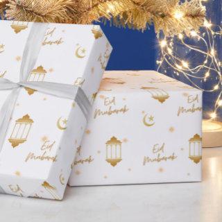 Eid Mubarak White + Gold Elegant Lanterns + Moon