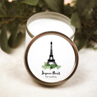 Eiffel Tower and Pine | Modern Joyeux Noel Classic Round Sticker