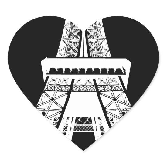 Eiffel Tower Black White Image Heart Sticker