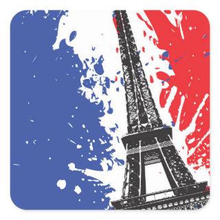 Eiffel Tower | Paris, France | Grunge Flag Square Sticker