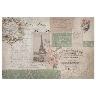 Eiffel Tower Vintage French Script Ephemera Floral Tissue Paper