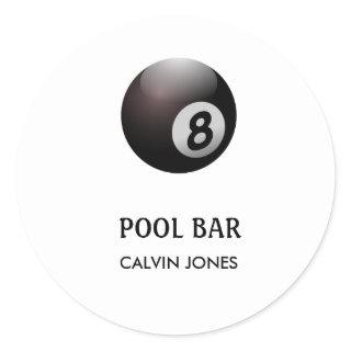 Eight ball pool bar white classic round sticker