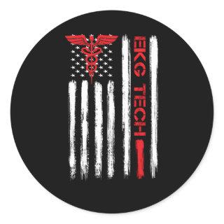 Ekg Technician Electrocardiograph Tech American Fl Classic Round Sticker