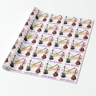 Electric and Acoustic Guitars Music Notes Birthday