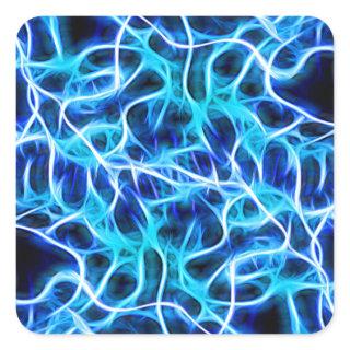 Electric Neon Aqua Blue Teal Lightning Square Sticker