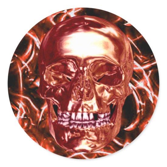 Electric Red Chrome Skull Stickers