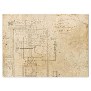 Electrical Schematic Drawing on Brown Decoupage Tissue Paper