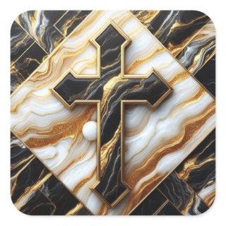Elegance Monochrome Ceramic pattern Gilded Touches Square Sticker