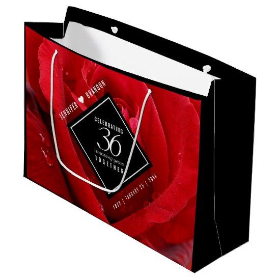 Elegant 36th Rose Wedding Anniversary Celebration Large Gift Bag