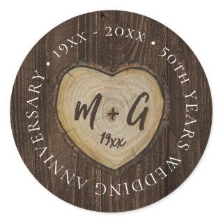 Elegant 50th Wedding Anniversary Wood Classic Round Sticker