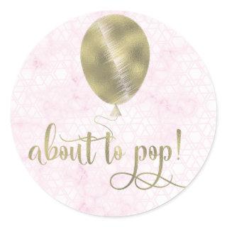 Elegant About to Pop Baby Shower Pink Marble Classic Round Sticker