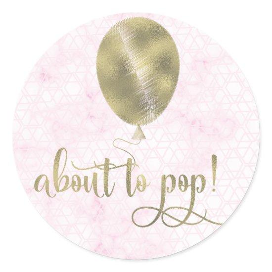Elegant About to Pop Baby Shower Pink Marble Classic Round Sticker