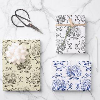 Elegant Aesthetic Hydrangea Bow Toile Pattern  Sheets